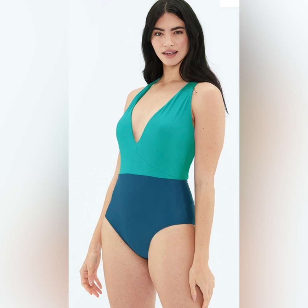 Summersalt Deep Dive Deep Plunge Colorblock V Neck Swim One Piece Size 8